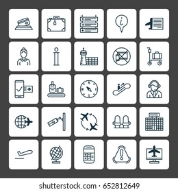 Transportation Icons Set. Collection Of Locate, World Sphere, Fly Around And Other Elements. Also Includes Symbols Such As Schedule, Armchair, Trip.