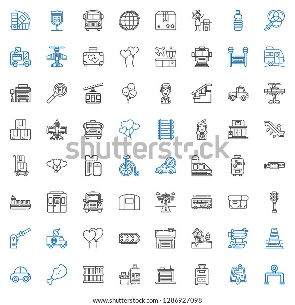 transportation icons set.\
Collection of transportation with pipeline, street map, suitcase,\
warehouse, conveyor, box, supermarket. Editable and scalable\
transportation\
icons.