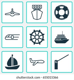 Transportation Icons Set. Collection Of Plane, Cruise, Metro And Other Elements. Also Includes Symbols Such As Aircraft, Boat, Travelling.