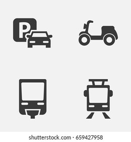Transportation Icons Set. Collection Of Railroad, Streetcar, Skooter And Other Elements. Also Includes Symbols Such As Monorail, Scooter, Tram.