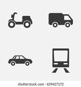Transportation Icons Set. Collection Of Railway, Skooter, Automobile And Other Elements. Also Includes Symbols Such As Moped, Scooter, Automobile.