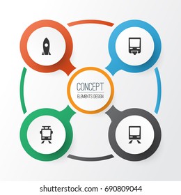 Transportation Icons Set. Collection Of Railway, Streetcar, Railroad And Other Elements. Also Includes Symbols Such As Trolley, Train, Railroad.
