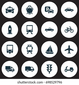 Transportation Icons Set. Collection Of Railway, Yacht, Van And Other Elements. Also Includes Symbols Such As Streetcar, Wagon, Railroad.