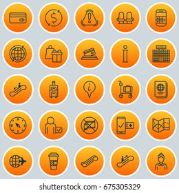 Transportation Icons Set. Collection Of Resort Development, Locate, Hostess And Other Elements. Also Includes Symbols Such As Locate, Up, Shopping.