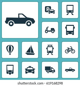 Transportation Icons Set. Collection Of Skooter, Railway, Cab And Other Elements. Also Includes Symbols Such As Autobus, Cab, Sign.