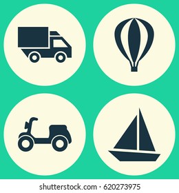 Transportation Icons Set. Collection Of Skooter, Van, Yacht And Other Elements. Also Includes Symbols Such As Air, Scooter, Truck.