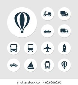 Transportation Icons Set. Collection Of Streetcar, Skooter, Cabriolet And Other Elements. Also Includes Symbols Such As Sail, Camion, Air.