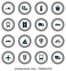 Transportation Icons Set. Collection Of Tanker, Cabriolet, Way And Other Elements. Also Includes Symbols Such As Balloon, Airship, Pickup.