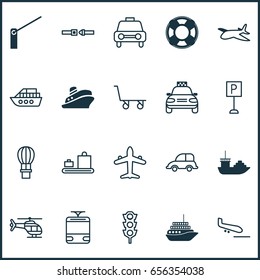 Transportation Icons Set. Collection Of Travel Boat, Flight Vehicle, Car Vehicle And Other Elements. Also Includes Symbols Such As Rescue, Marine, Flight.