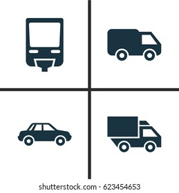 Transportation Icons Set. Collection Of Van, Automobile, Truck And Other Elements. Also Includes Symbols Such As Car, Automobile.