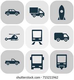 Transportation Icons Set. Collection Of Van, Omnibus, Automobile And Other Elements. Also Includes Symbols Such As Chopper, Auto, Omnibus.