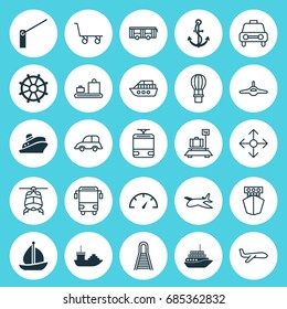 Transportation Icons Set. Collection Of Vehicle, Taxi, Travel Boat And Other Elements. Also Includes Symbols Such As Cargo, Road, Speedometer.