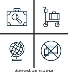 Transportation Icons Set. Collection Of World Sphere, Forbidden Mobile, Suitcase Pushcart And Other Elements. Also Includes Symbols Such As Mobile, Globe, Device.