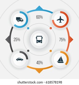 Transportation Icons Set. Collection Of Yacht, Automobile, Omnibus And Other Elements. Also Includes Symbols Such As Van, Bus, Omnibus.