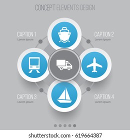 Transportation Icons Set. Collection Of Yacht, Tanker, Railway And Other Elements. Also Includes Symbols Such As Airplane, Boat, Camion.