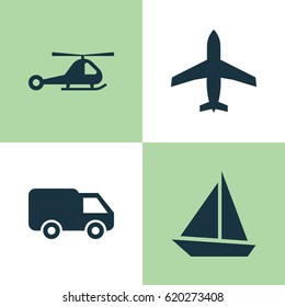 Transportation Icons Set. Collection Of Yacht, Aircraft, Truck And Other Elements. Also Includes Symbols Such As Aircraft, Chopper, Sail.