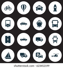 Transportation Icons Set. Collection Of Yacht, Streetcar, Spaceship And Other Elements. Also Includes Symbols Such As Road, Way, Train.