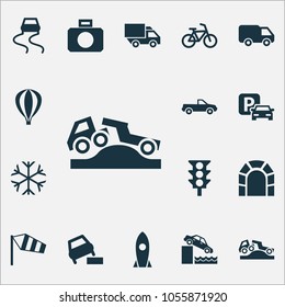Transportation icons set with control, parking, pickup and other airship elements. Isolated vector illustration transportation icons.