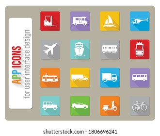Transportation icons set in flat design with long shadow