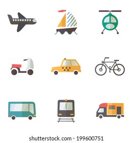Transportation icons set, flat design vector
