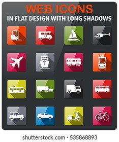 Transportation icons set in flat design with long shadow