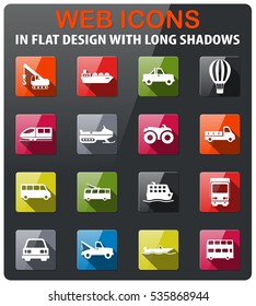 Transportation icons set in flat design with long shadow