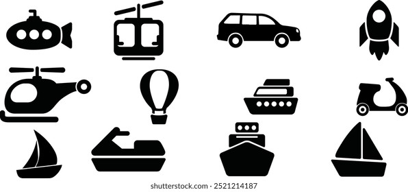 conjunto de ícones de transporte, ótimo para projetos digitais, ferramentas de navegação da cidade, projetos relacionados ao transporte, ícones de viagem, viagens, hotéis e viagens