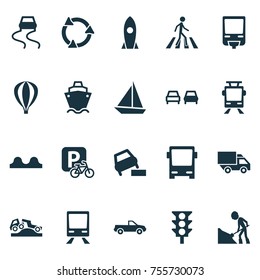 Transportation Icons Set. Includes Icons Such As Recycle, Parking For Bike, Risk Of Grounding And Other.