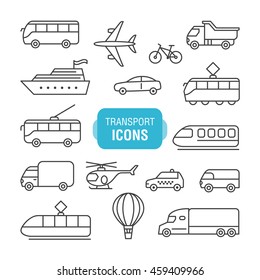 Transportation icons set isolated on a white background. Thin line design