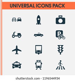 Transportation icons set with no overtaking, tram, control and other streetcar elements. Isolated vector illustration transportation icons.