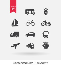 Transportation icons set. Signs Isolated on white background. Flat design style. Vector illustration.