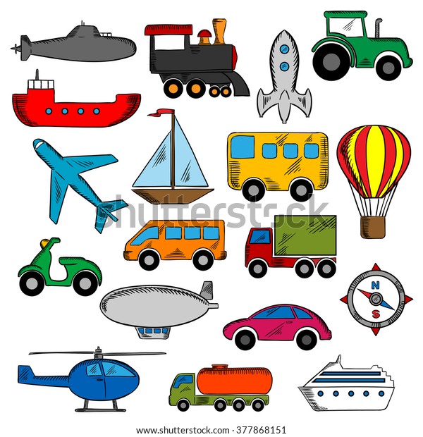 Transportation Icons Set Silhouettes Cars Buses Stock Vector (Royalty ...