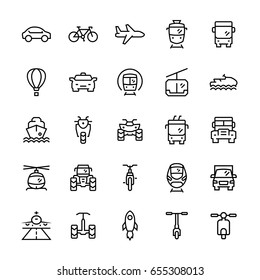 Transportation icons set in thin line style.