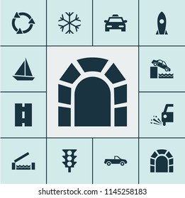 Transportation icons set with traffic light, risk, loose chipping and other recycle elements. Isolated vector illustration transportation icons.