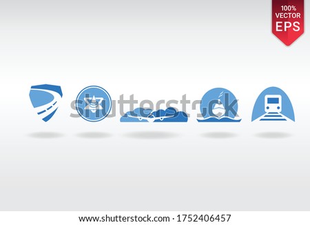 transportation icons set train plane ship road illustrations