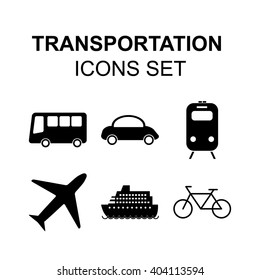 Transportation icons set. Travel and tourism silhouette vector symbols. 