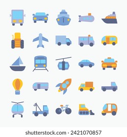 Transportation icons set. Travel, vehicle, transport icons collection. vector illustration