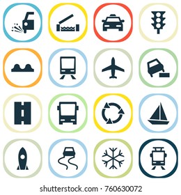 Transportation Icons Set With Uneven Way, Dangerous, Yacht And Other Railway Elements. Isolated Vector Illustration Transportation Icons.