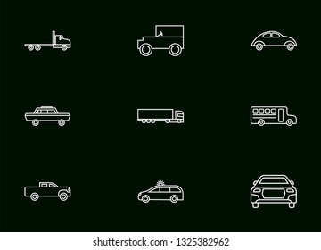 Transportation icons set white color - on a black background
