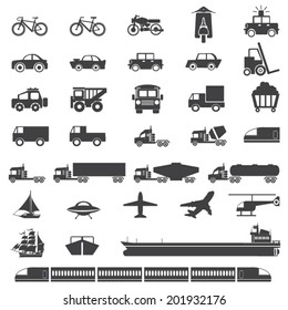 transportation icons sets, mono vector symbols