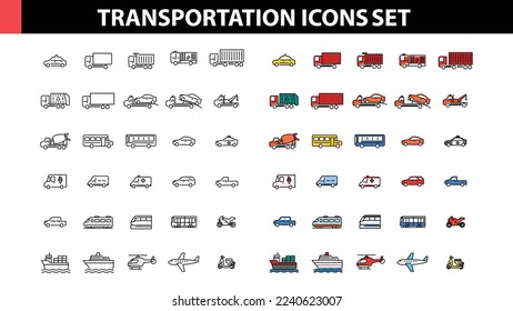 Transportation icons. Thin line web icon set. Outline icons collection. Simple vector illustration