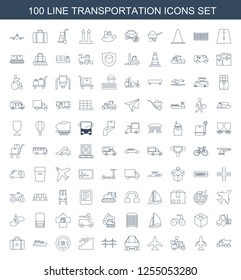 transportation icons. Trendy 100 transportation icons. Contain icons such as truck, plane, delivery bike, cargo plane back view, bridge. transportation icon for web and mobile.