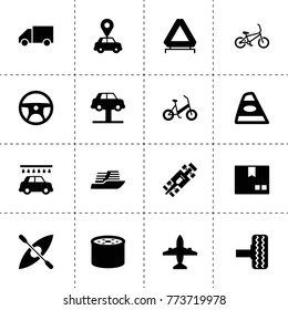 Transportation icons. vector collection filled transportation icons. includes symbols such as truck, steering wheel, oil filter, tire. use for web, mobile and ui design.