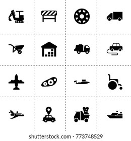 Transportation icons. vector collection filled transportation icons. includes symbols such as truck, bearing, car pin, front car light. use for web, mobile and ui design.
