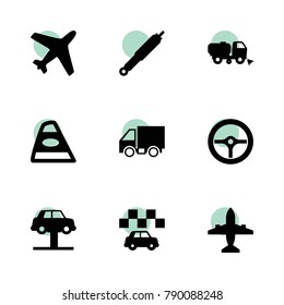 Transportation icons. vector collection filled transportation icons set.. includes symbols such as suspension, car lift, taxi. use for web, mobile and ui design.