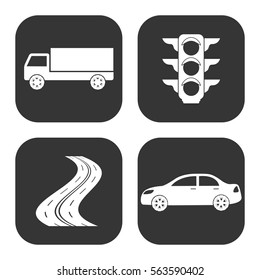 Transportation icons vector set on gray  buttons