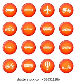 Transportation icons vector set of red circles isolated on white background