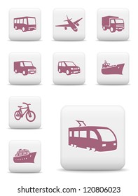 Transportation icons. Vector set of white square buttons