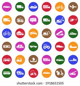 Transportation Icons. White Flat Collection In Circle. Vector Illustration.