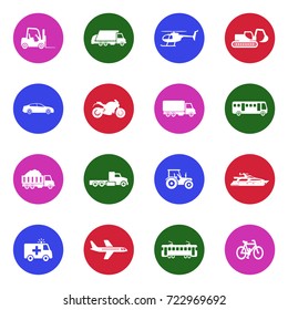 Transportation Icons. White Flat Design In Circle. Vector Illustration. 